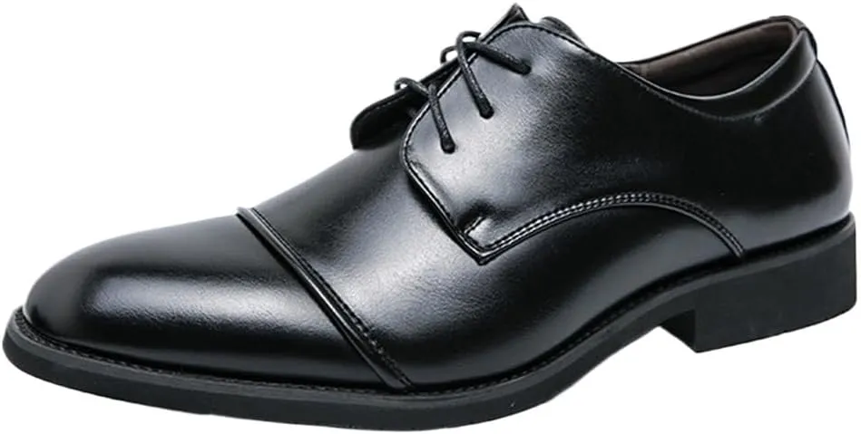 Elegant Shoes for Men Oxford Dress Shoes for Men Lace Up Pointed Toe Solid Color Cap Toe Leather New Shoes Low Top Block Heel Resistant Non Slip Rubber Party Mens Dress Shoes Black