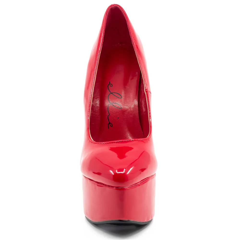 Ellie Shoes Prince 6.5" Stiletto Patent Platform Pumps - Red