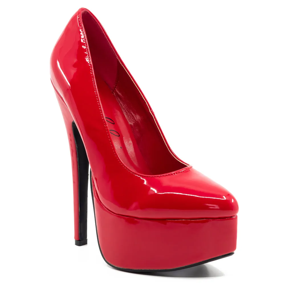 Ellie Shoes Prince 6.5" Stiletto Patent Platform Pumps - Red