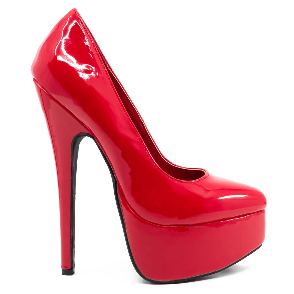 Ellie Shoes Prince 6.5" Stiletto Patent Platform Pumps - Red
