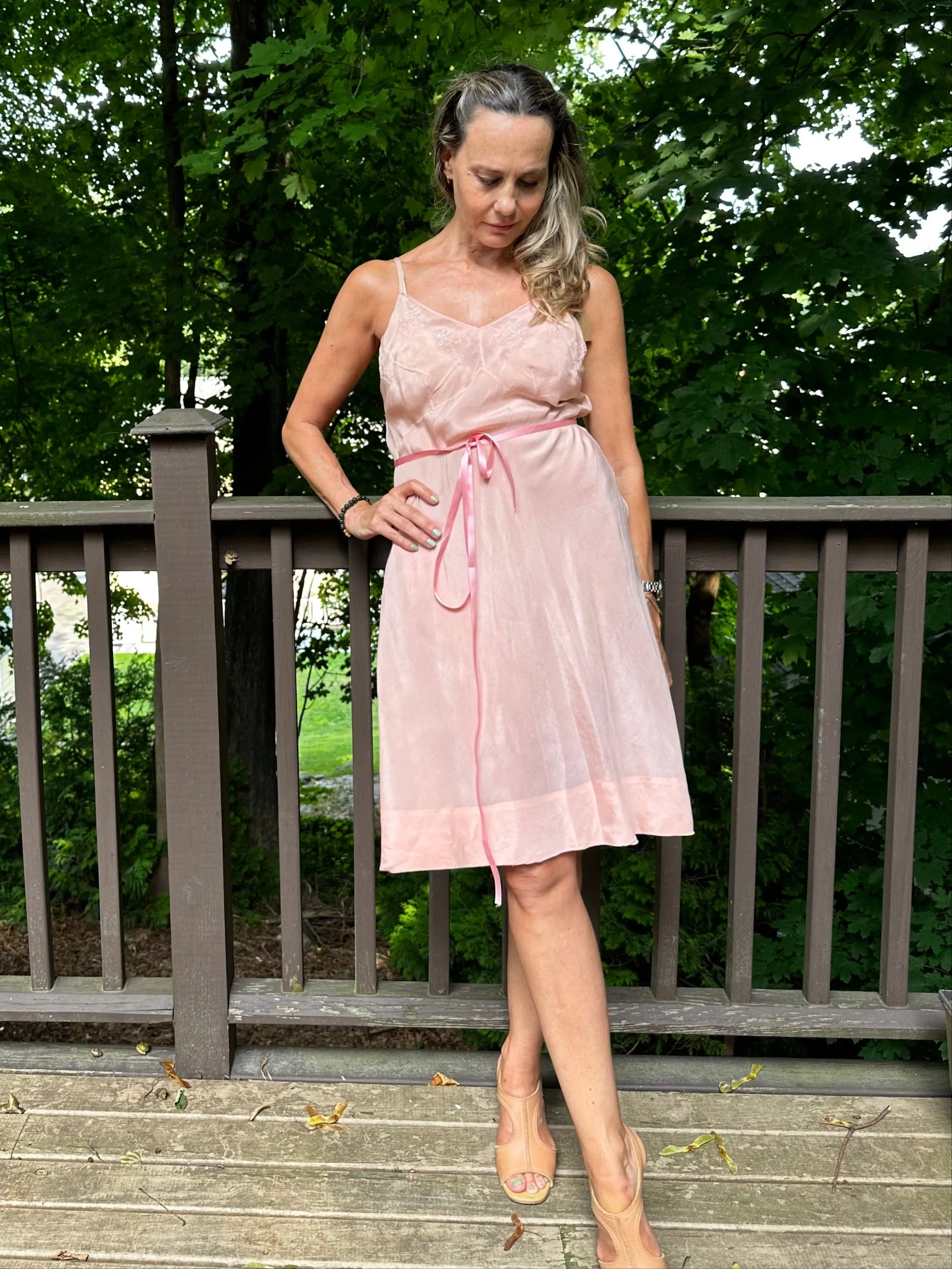 Embroidered Silk Slip Dress - 50s
