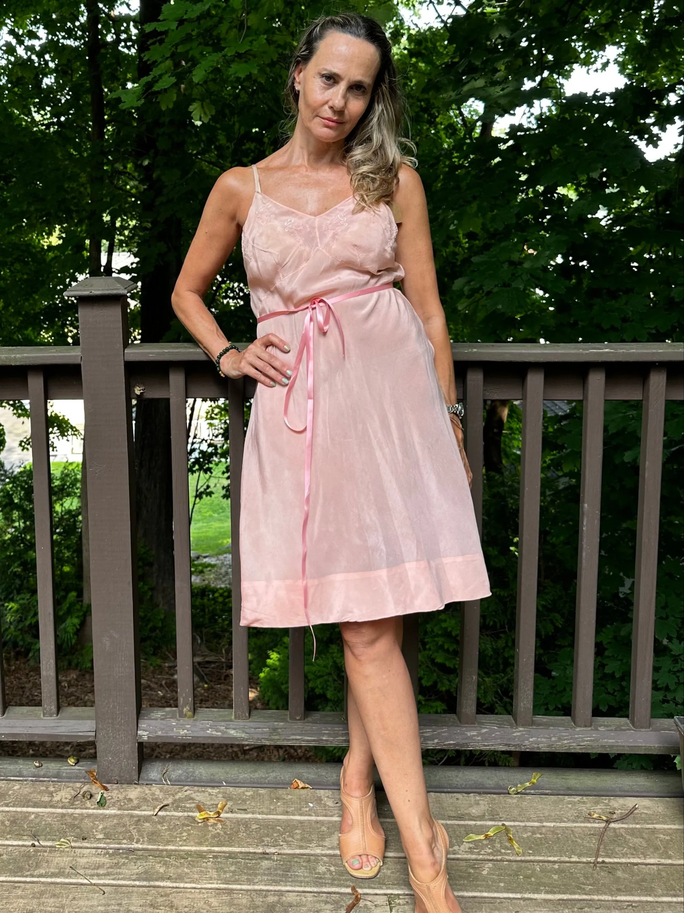 Embroidered Silk Slip Dress - 50s