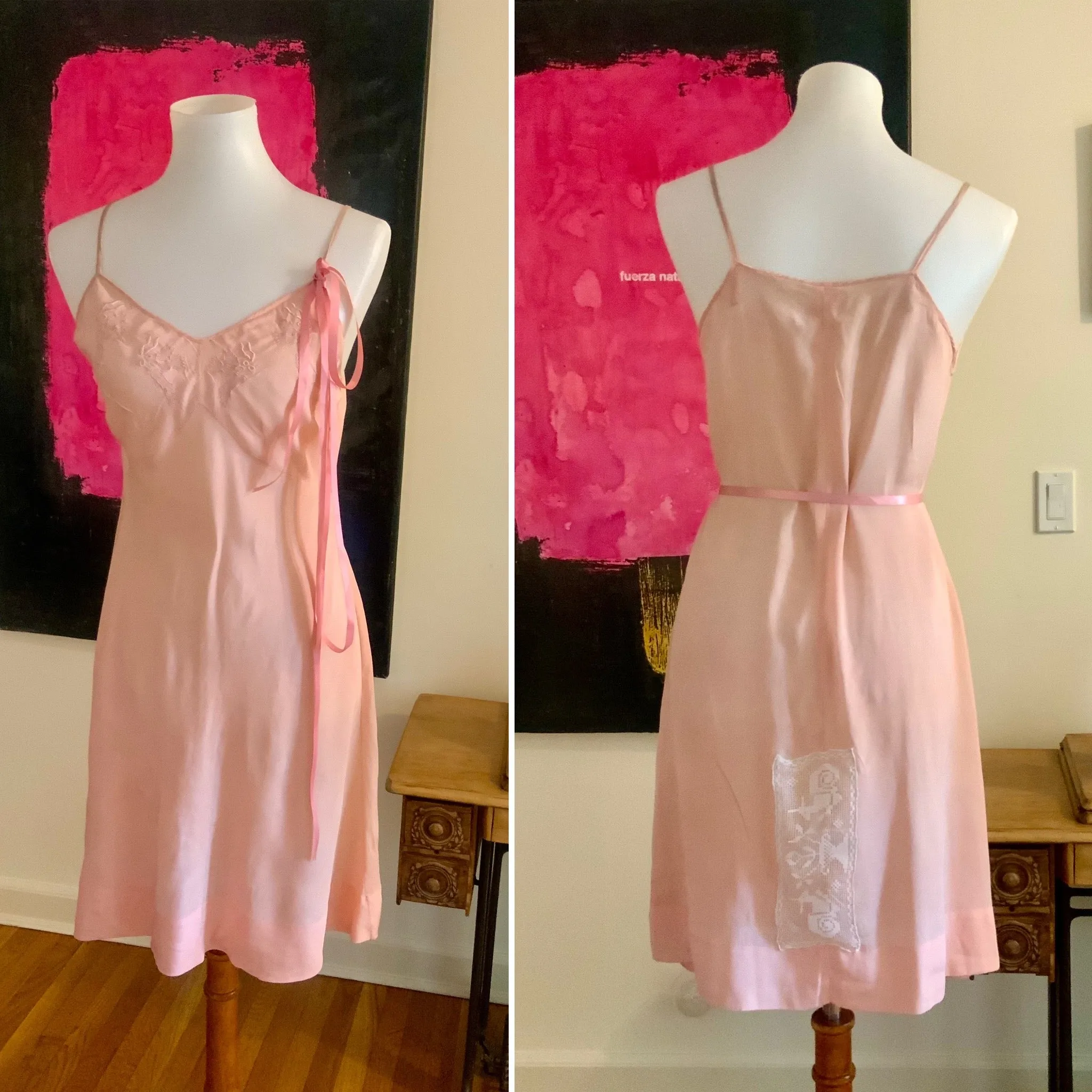 Embroidered Silk Slip Dress - 50s