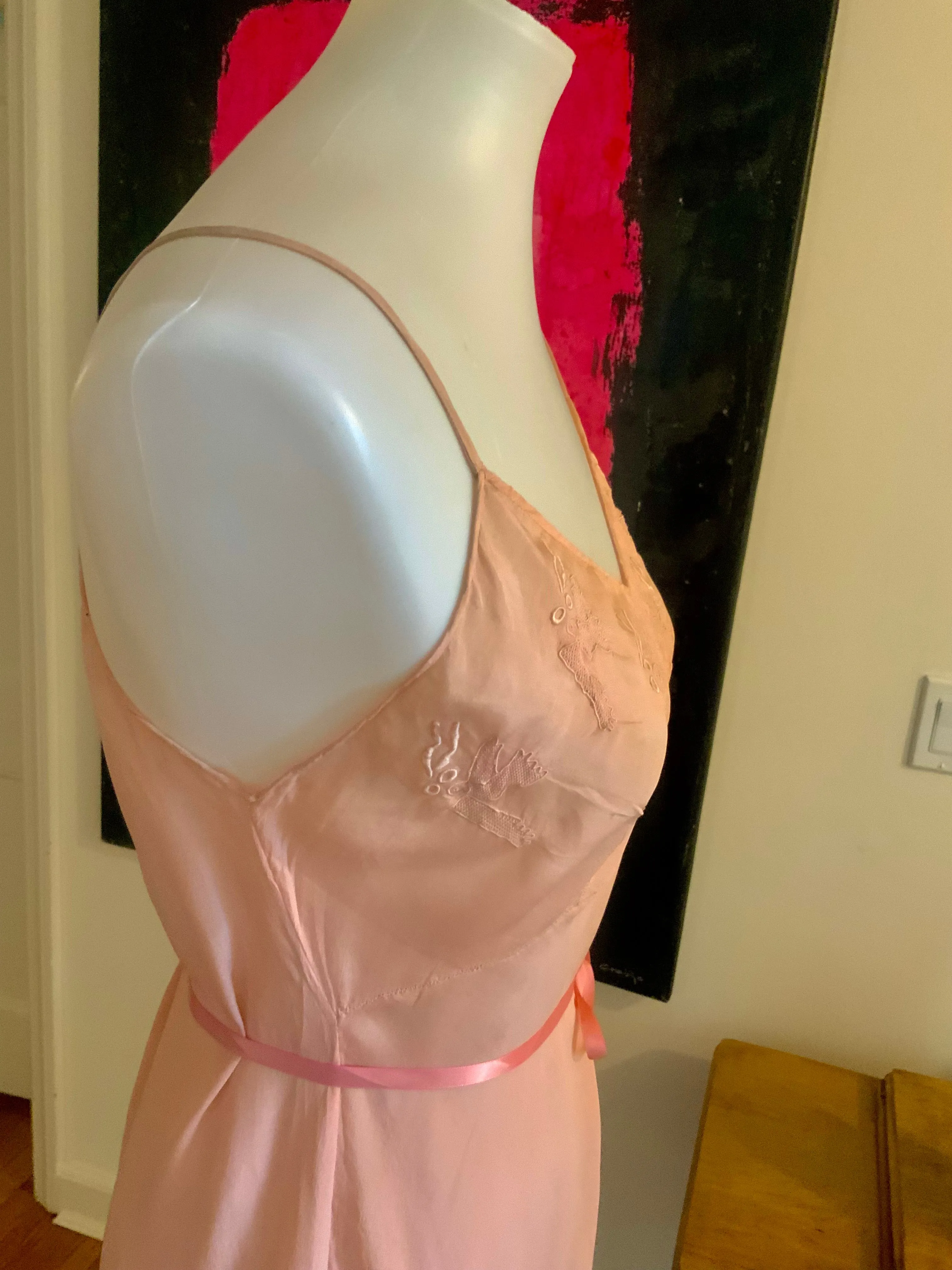 Embroidered Silk Slip Dress - 50s