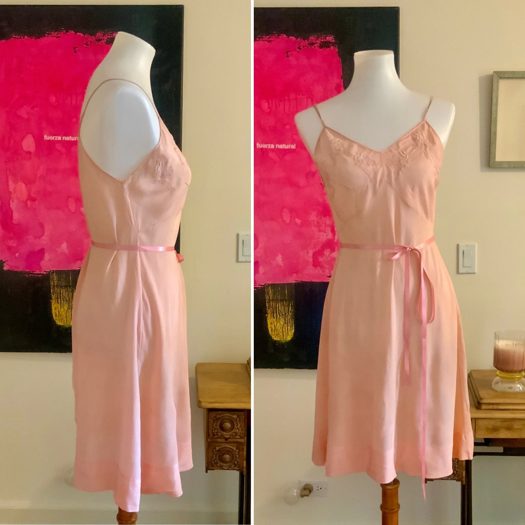 Embroidered Silk Slip Dress - 50s
