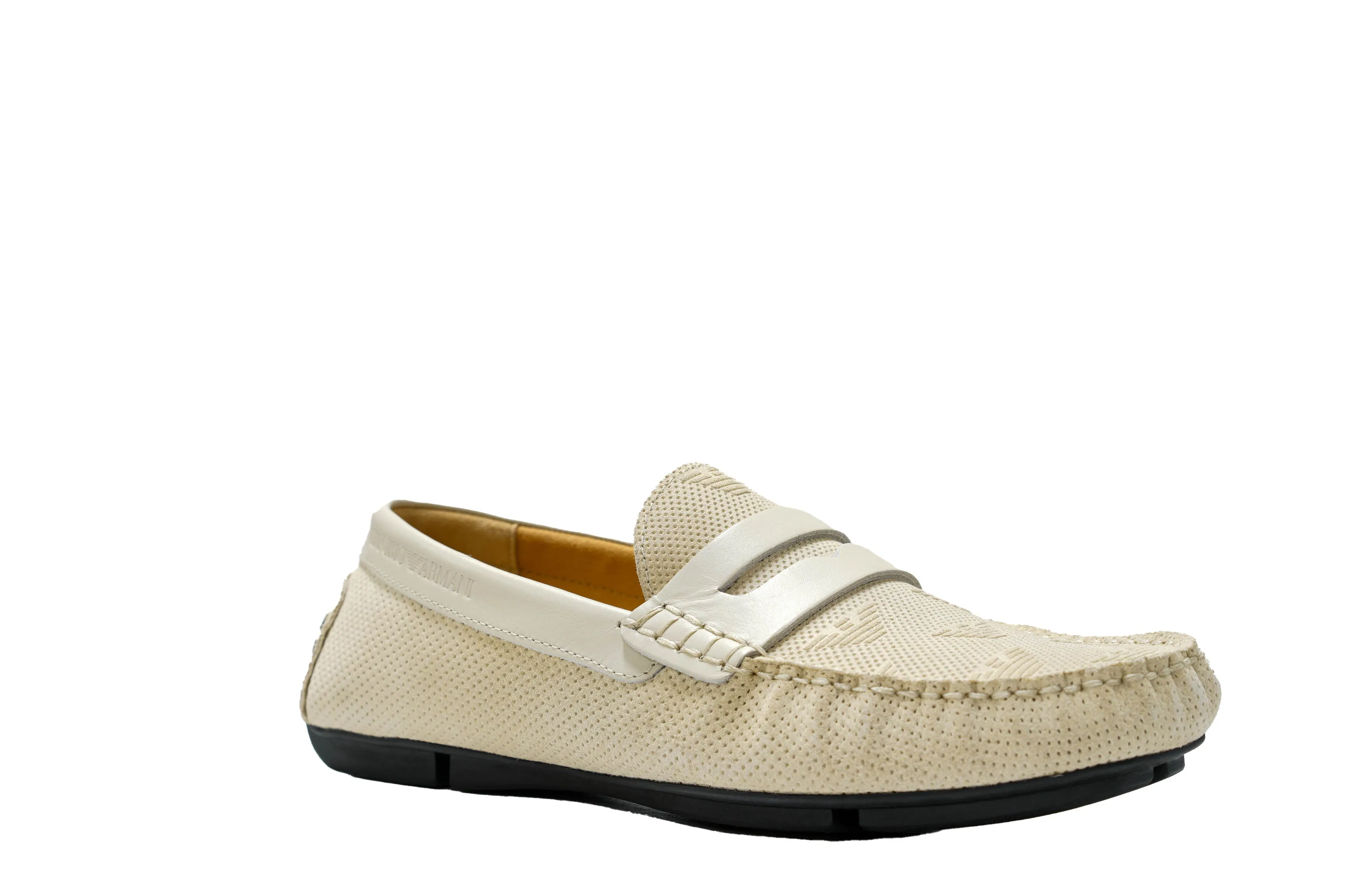 Emporio Armani Men's Beige Micro-perforated Suede Moccasins X4B146 - 50% OFF