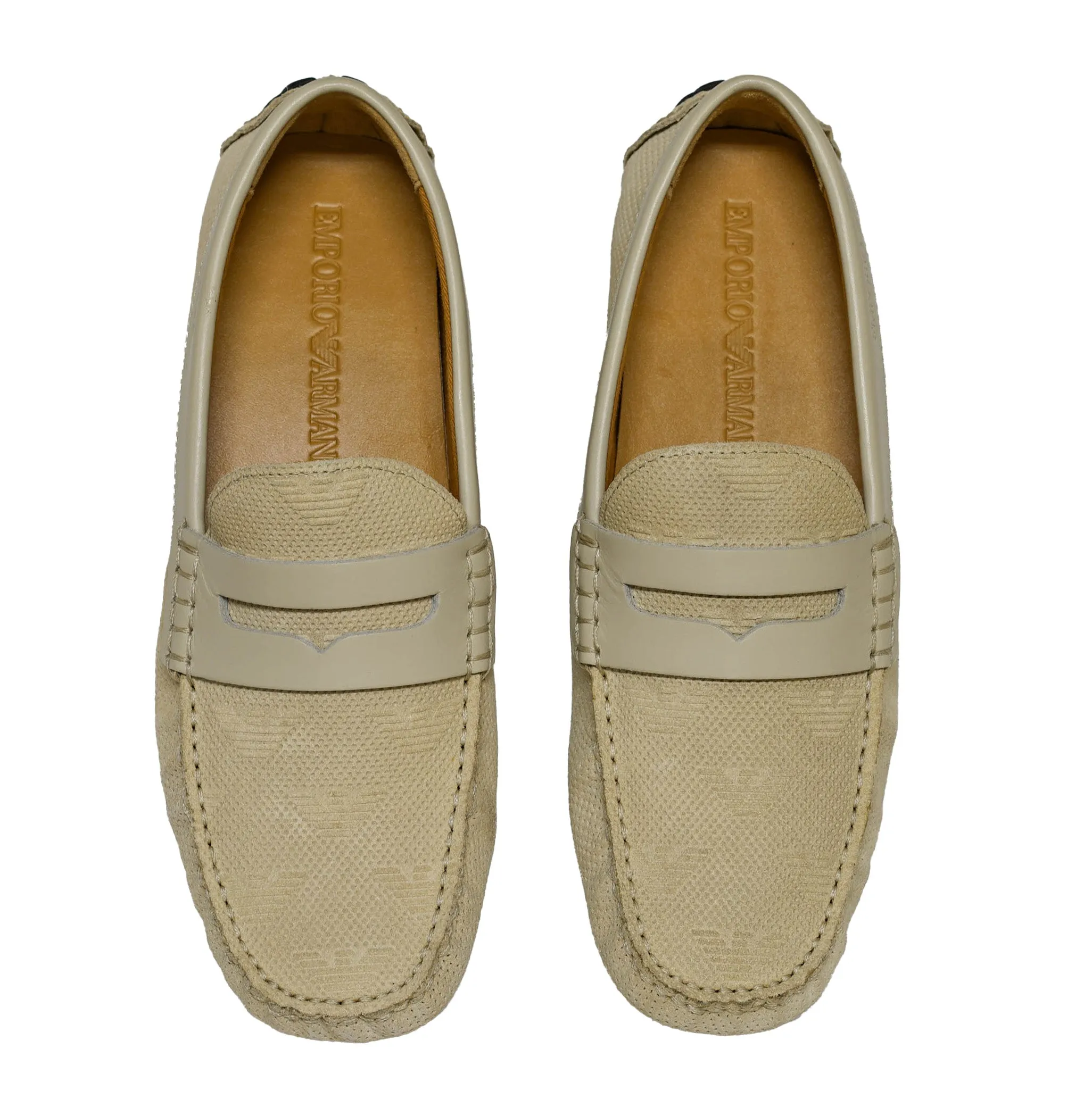 Emporio Armani Men's Beige Micro-perforated Suede Moccasins X4B146 - 50% OFF