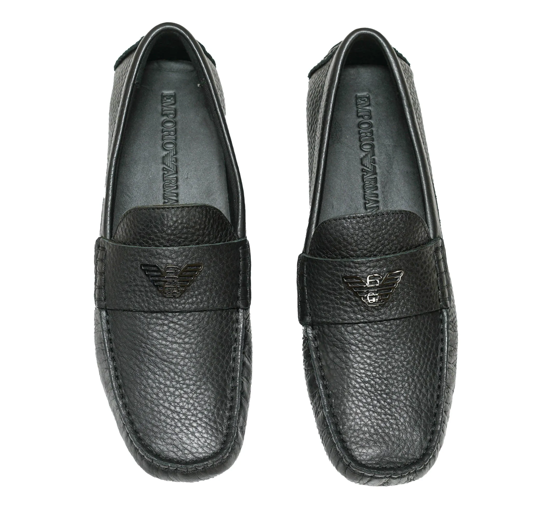Emporio Armani Men's Black Leather Logo Moccasins X4B124 20% OFF