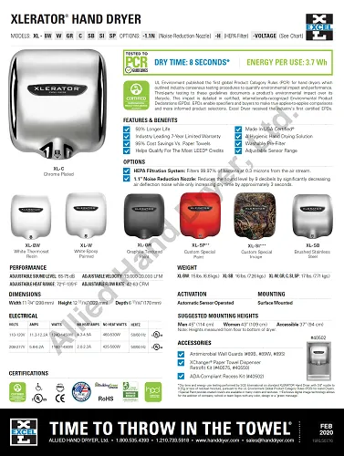 Excel Dryer XLERATOR® XL-C Hand Dryer - Polished Chrome High Speed Automatic Surface-Mounted