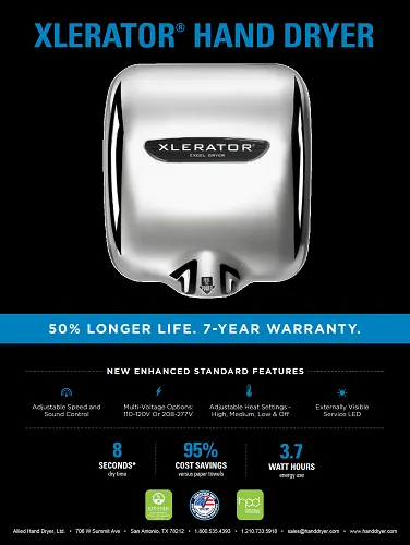 Excel Dryer XLERATOR® XL-C Hand Dryer - Polished Chrome High Speed Automatic Surface-Mounted