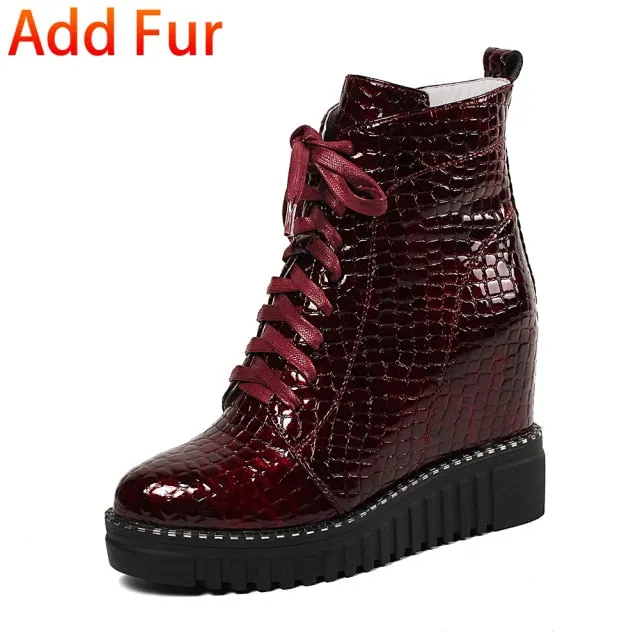 Fashion Patent Cow Leather Platform Ankle Boots