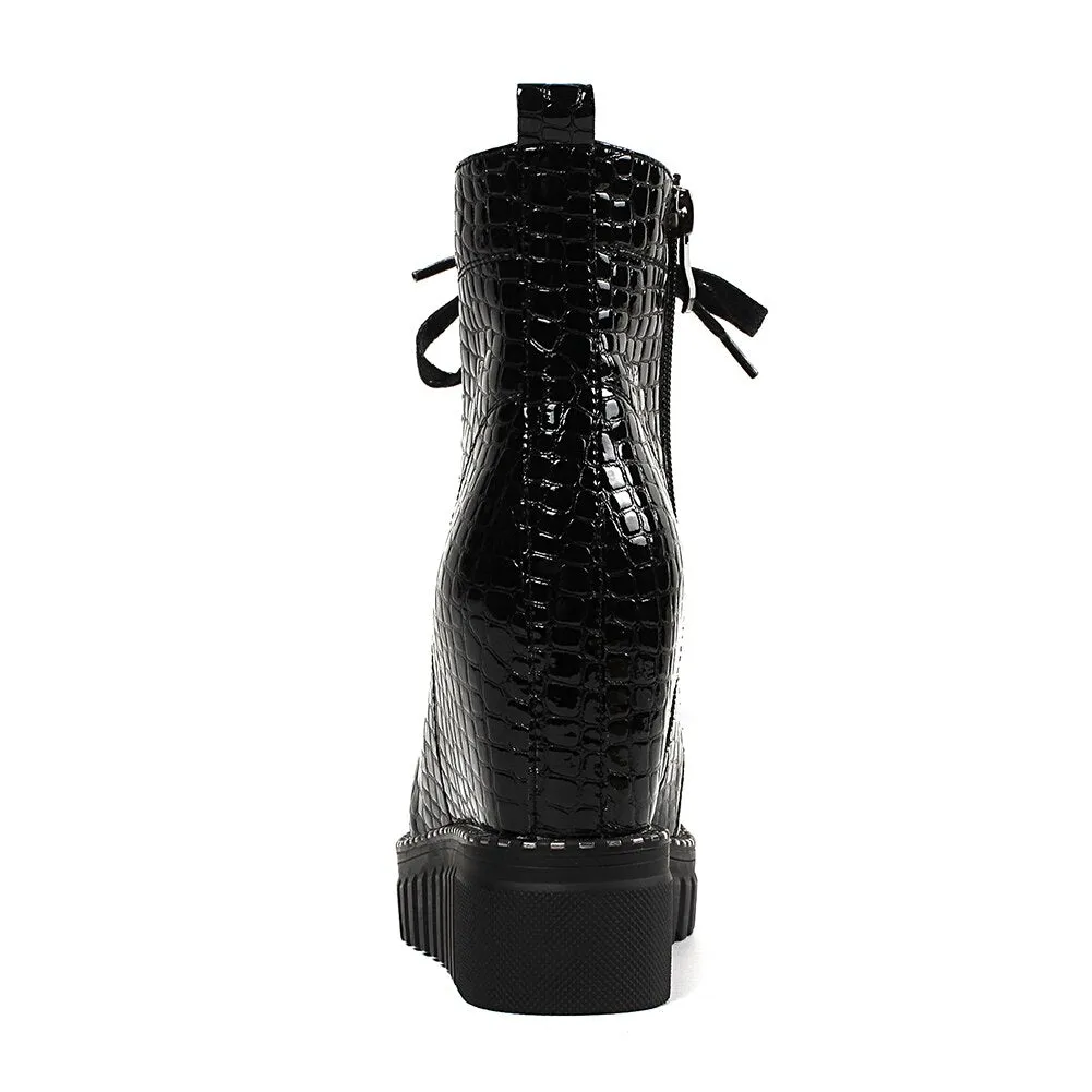 Fashion Patent Cow Leather Platform Ankle Boots