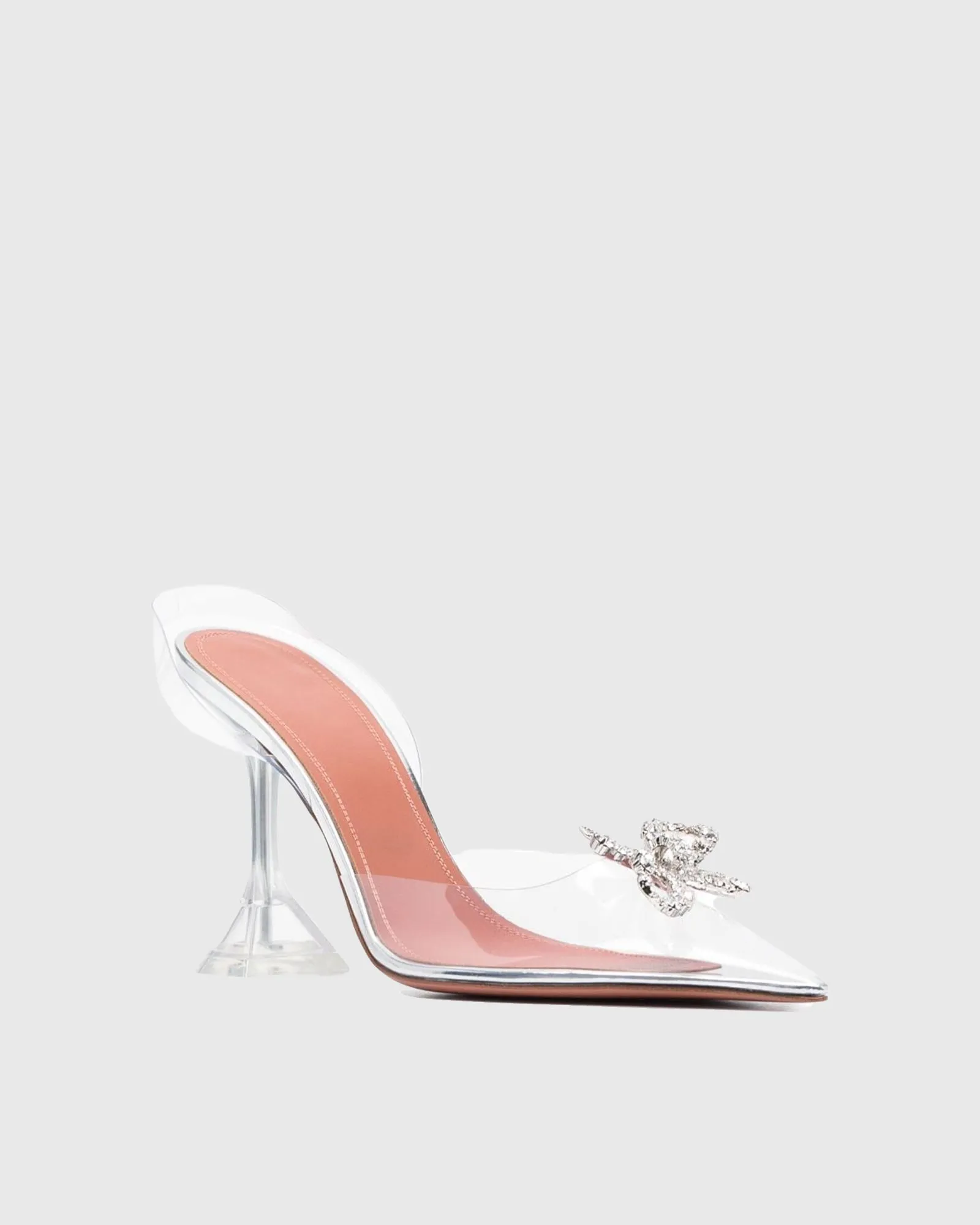 Fedora Crystal Bow PVC Slingback Flared Heels In Silver