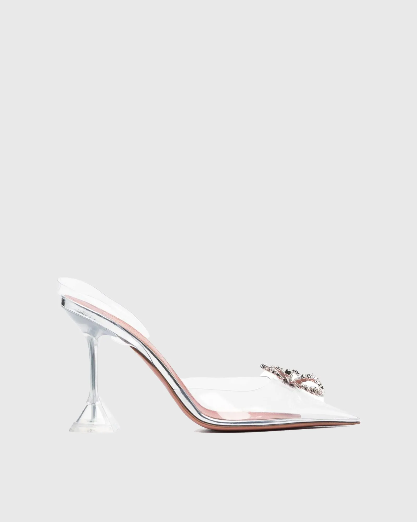 Fedora Crystal Bow PVC Slingback Flared Heels In Silver