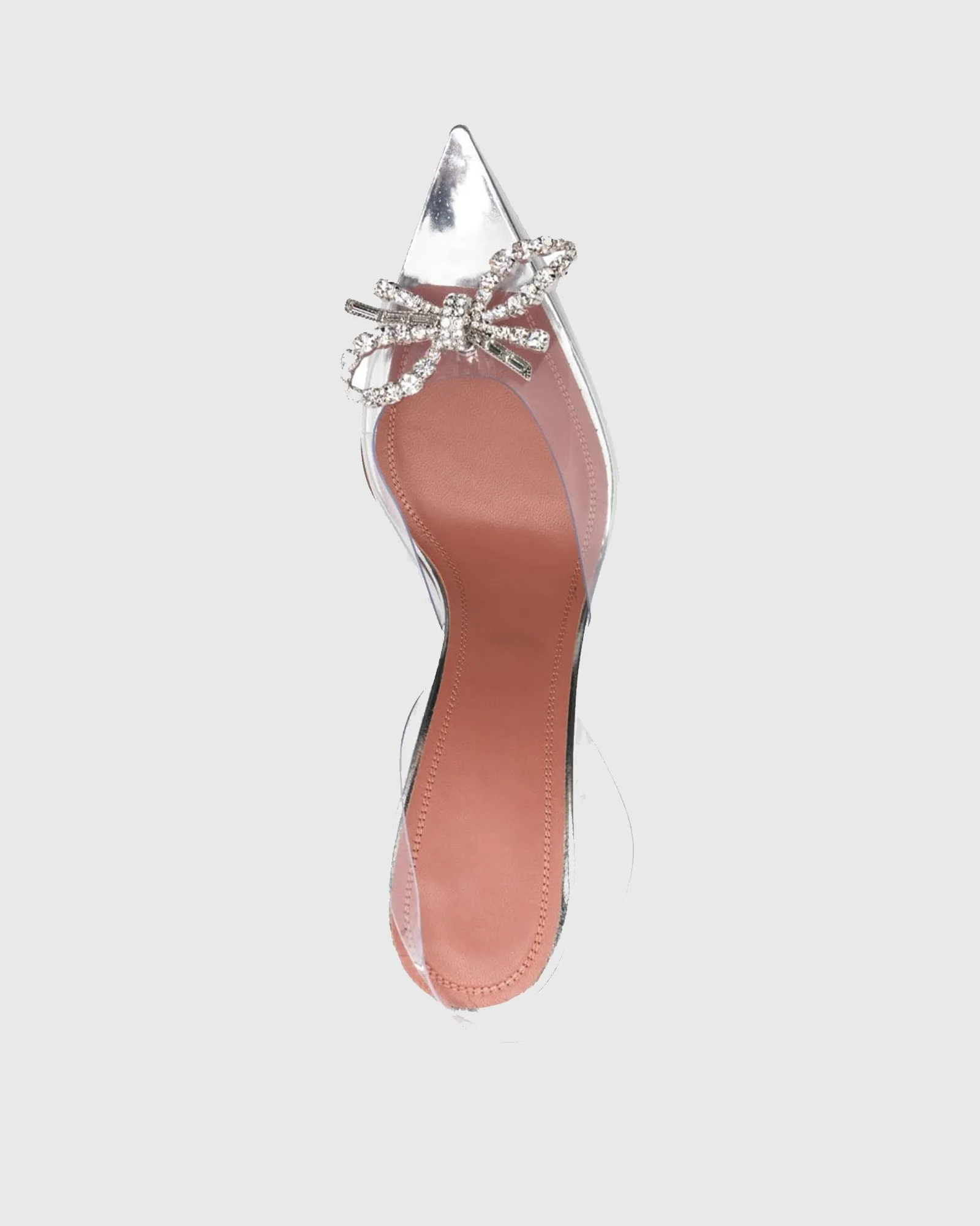 Fedora Crystal Bow PVC Slingback Flared Heels In Silver