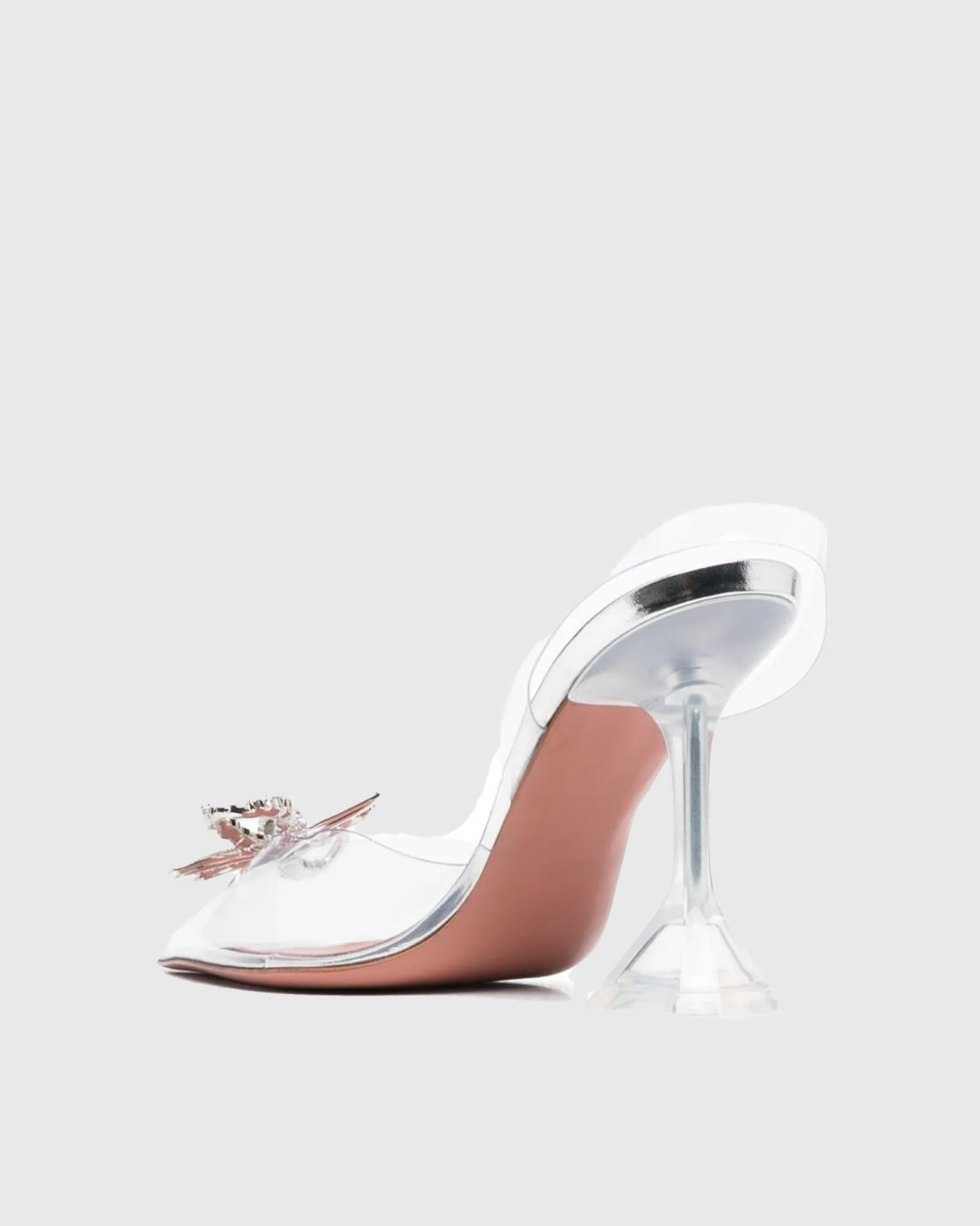 Fedora Crystal Bow PVC Slingback Flared Heels In Silver