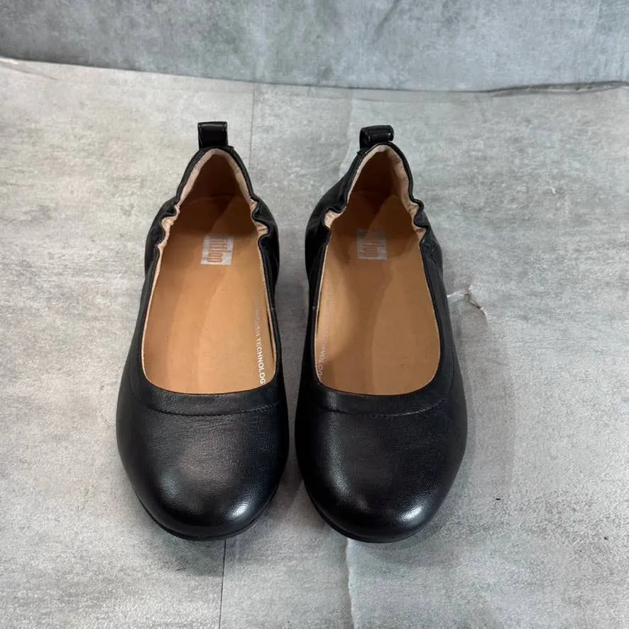 FITFLOP Women's Black Leather Allegro Round-Toe Ballerina Flats SZ 5