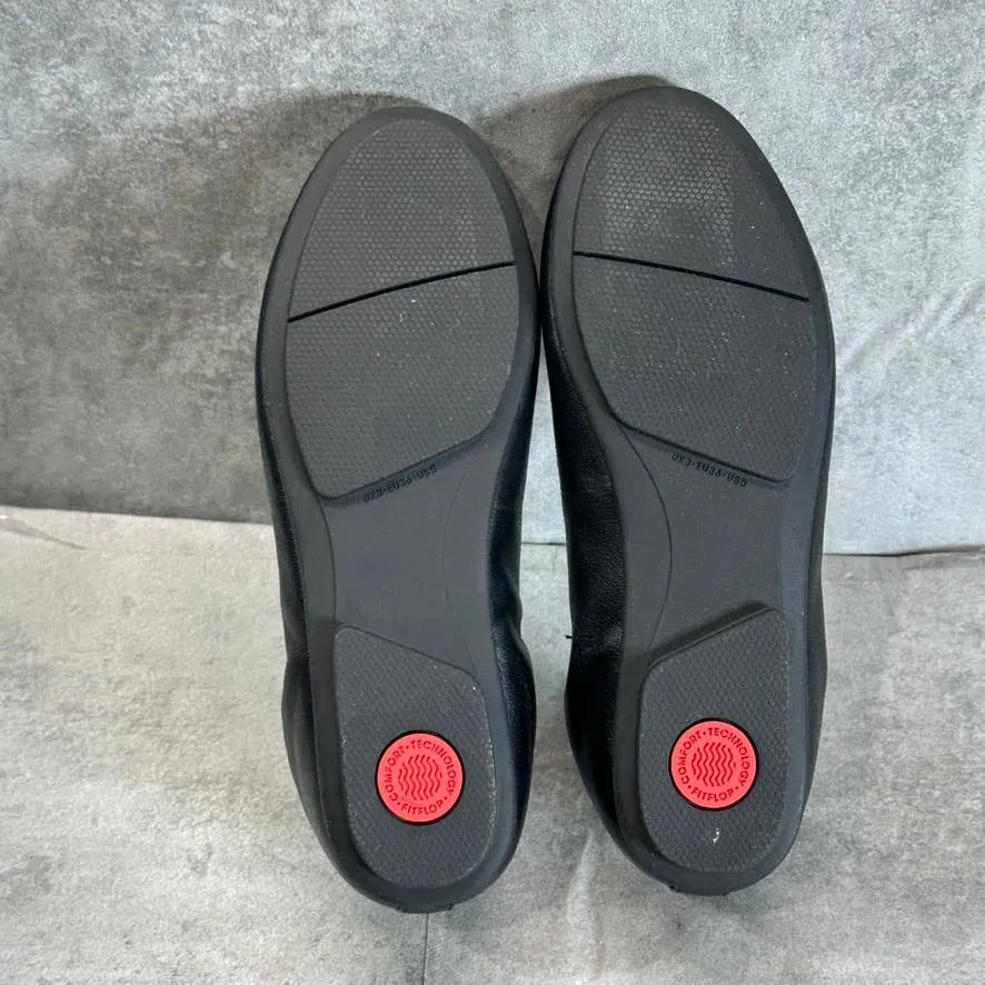 FITFLOP Women's Black Leather Allegro Round-Toe Ballerina Flats SZ 5