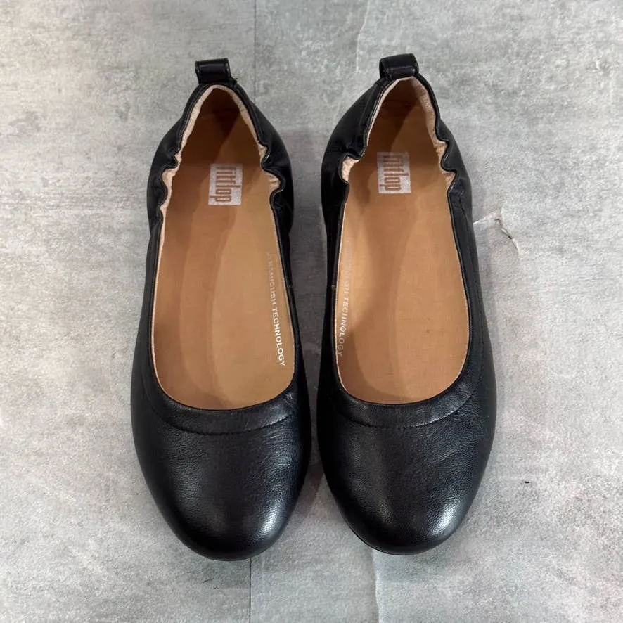 FITFLOP Women's Black Leather Allegro Round-Toe Ballerina Flats SZ 5