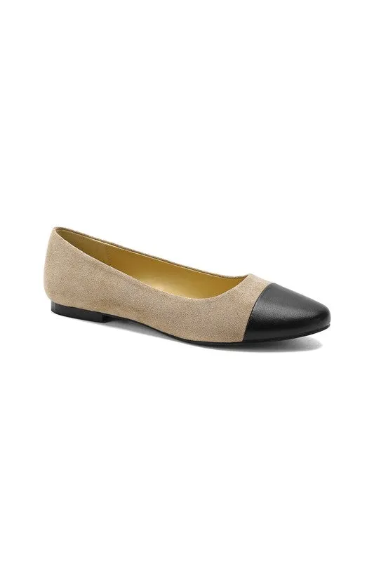 FLASH SALE Taupe/Black Round Toe Ballet Flat