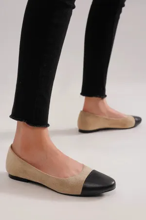 FLASH SALE Taupe/Black Round Toe Ballet Flat