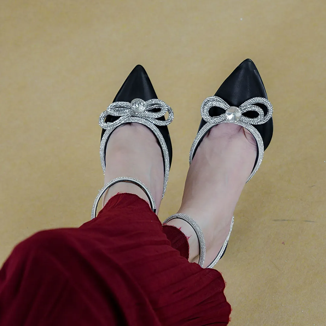 Flashy Bow Mules Black