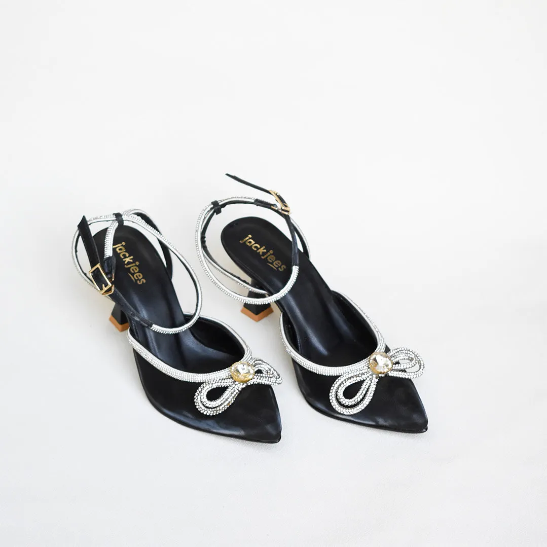 Flashy Bow Mules Black