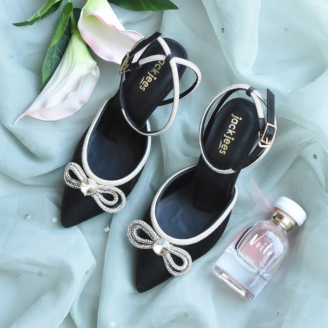 Flashy Bow Mules Black