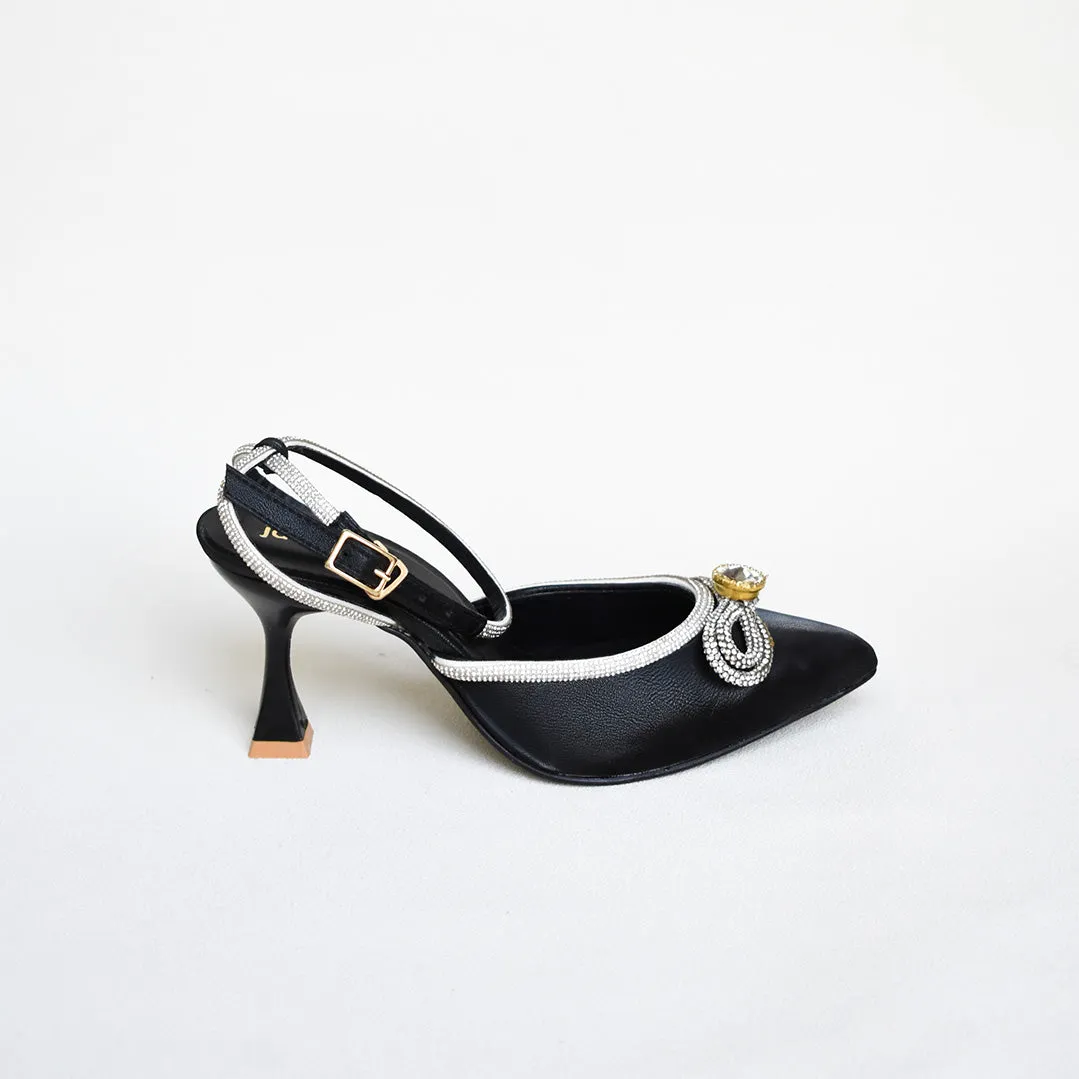 Flashy Bow Mules Black