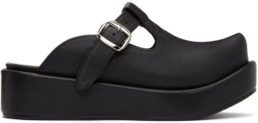 Flat Apartment Black Pointed Toe T-Bar Loafers