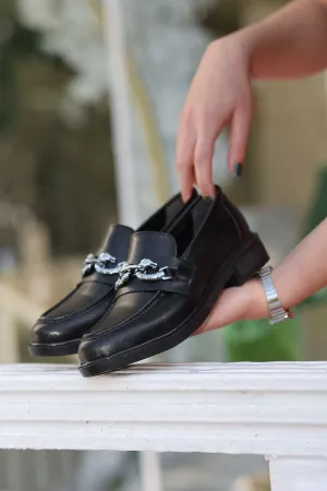 Flat Sole Buckled Black Leather