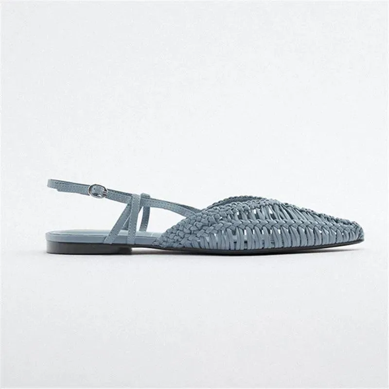 Flat Woven Slingback Flats - Sky Blue
