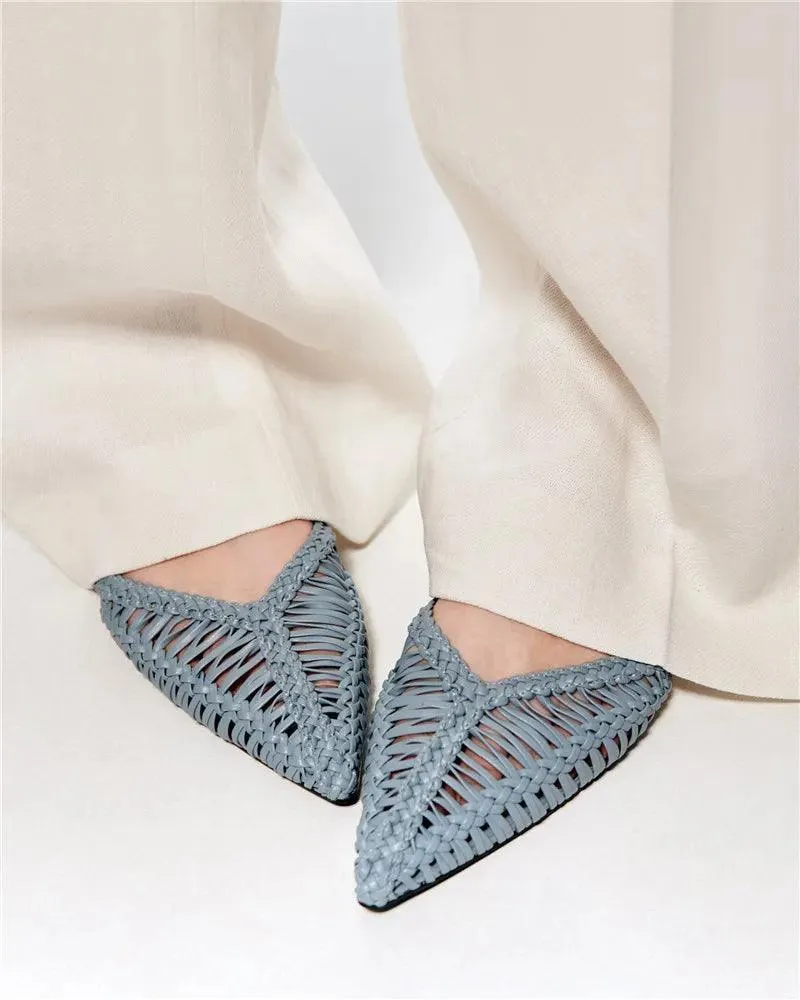 Flat Woven Slingback Flats - Sky Blue