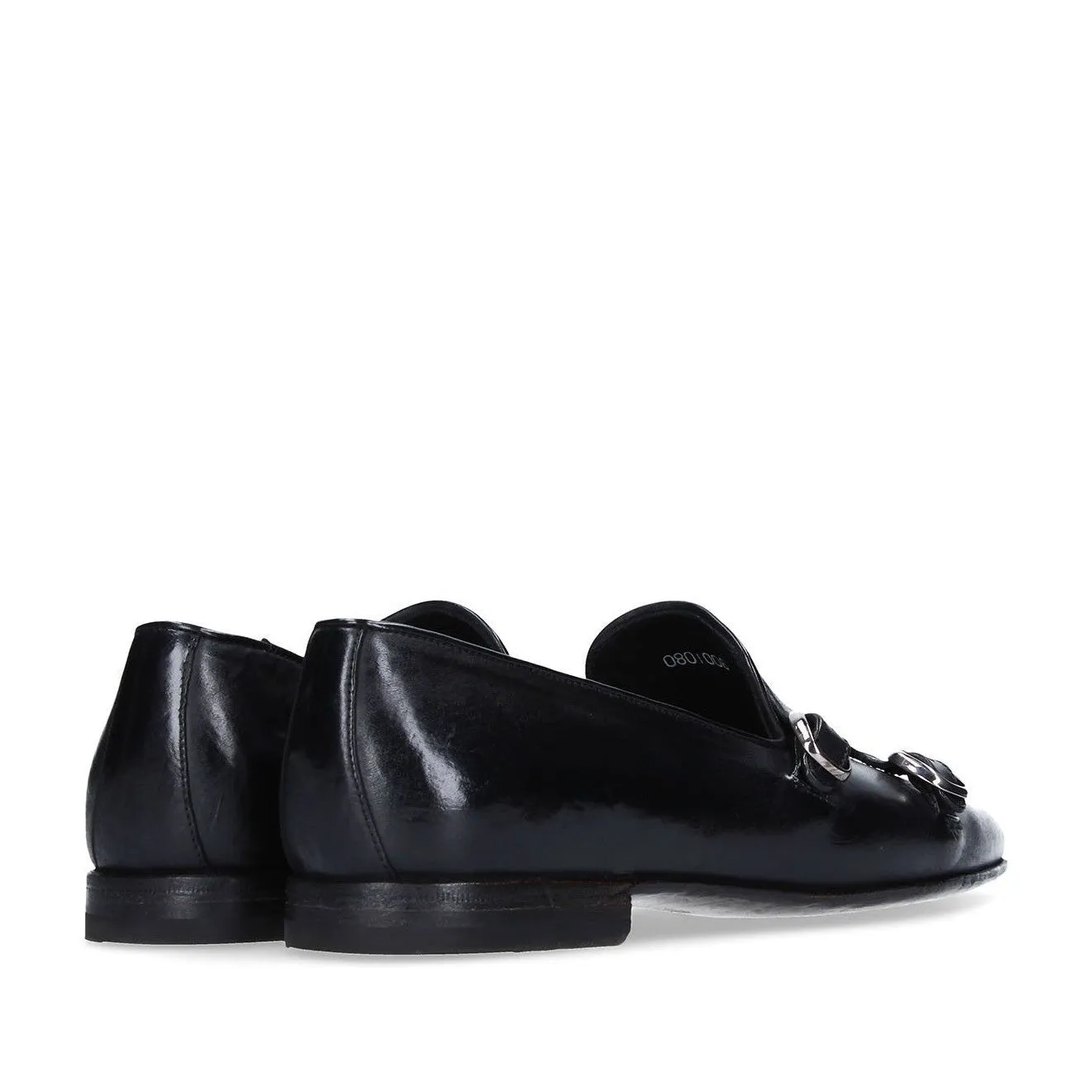 Franceschetti Sirio Men's Shoes Black Horse Leather Double Buckle Belgian Loafers (FCCT1004)