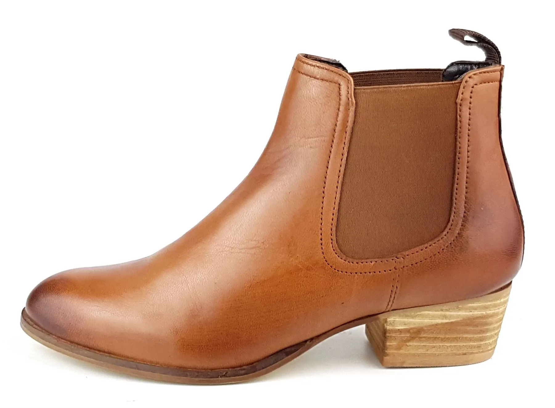 Frank James York Womans Pointed Leather Chelsea Pull On Ankle Heel Boots