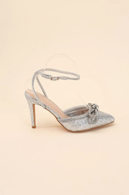 Freya Rhinestones Bow Decor Pointed Toe High Heels