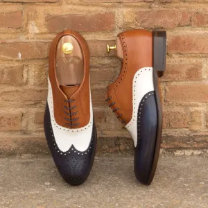 Full Brogue-Painted Calf, Box Calf, Blue, Brown, White-Wholesale