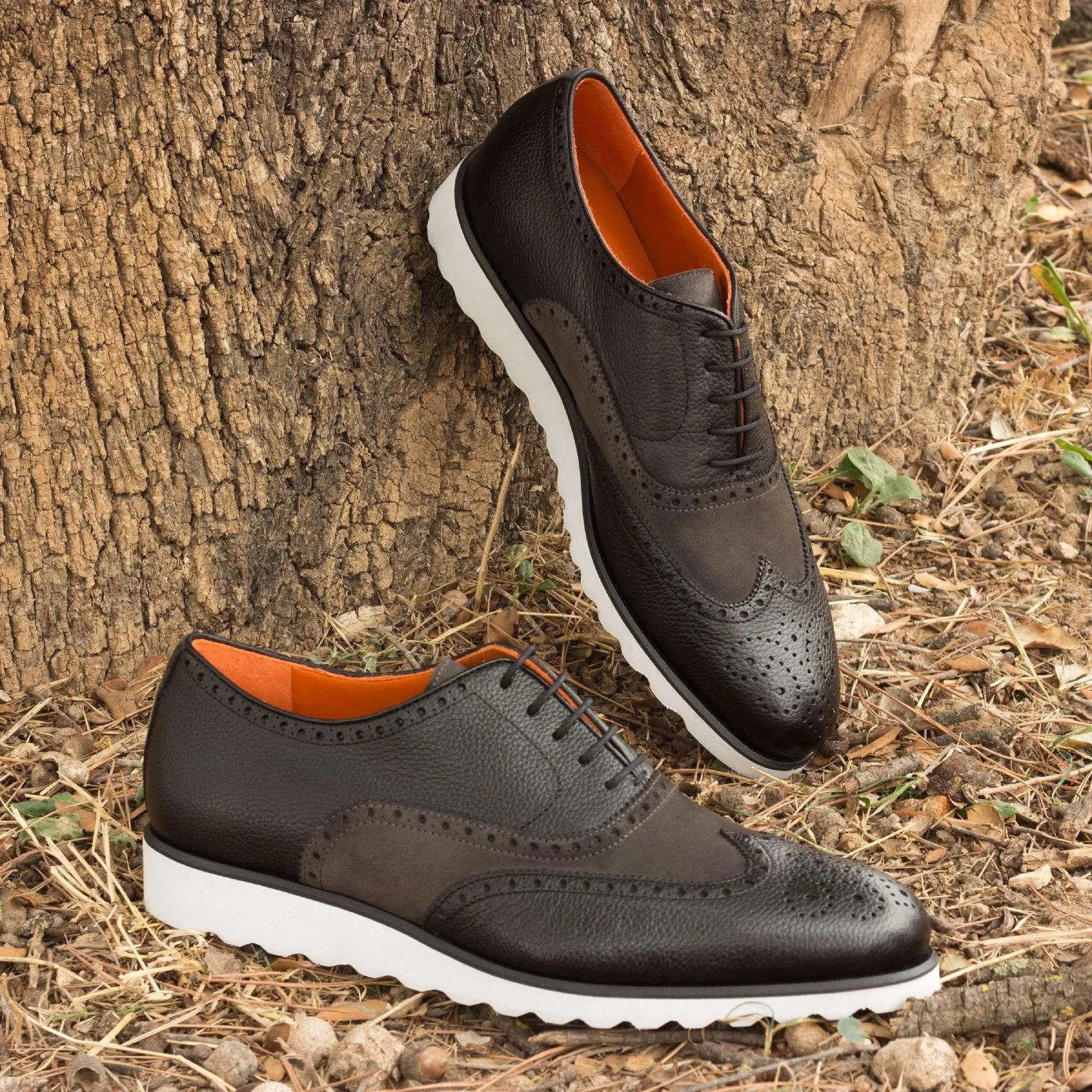 Full Brogue-Painted Full Grain, Lux Suede, Black, Grey-Wholesale