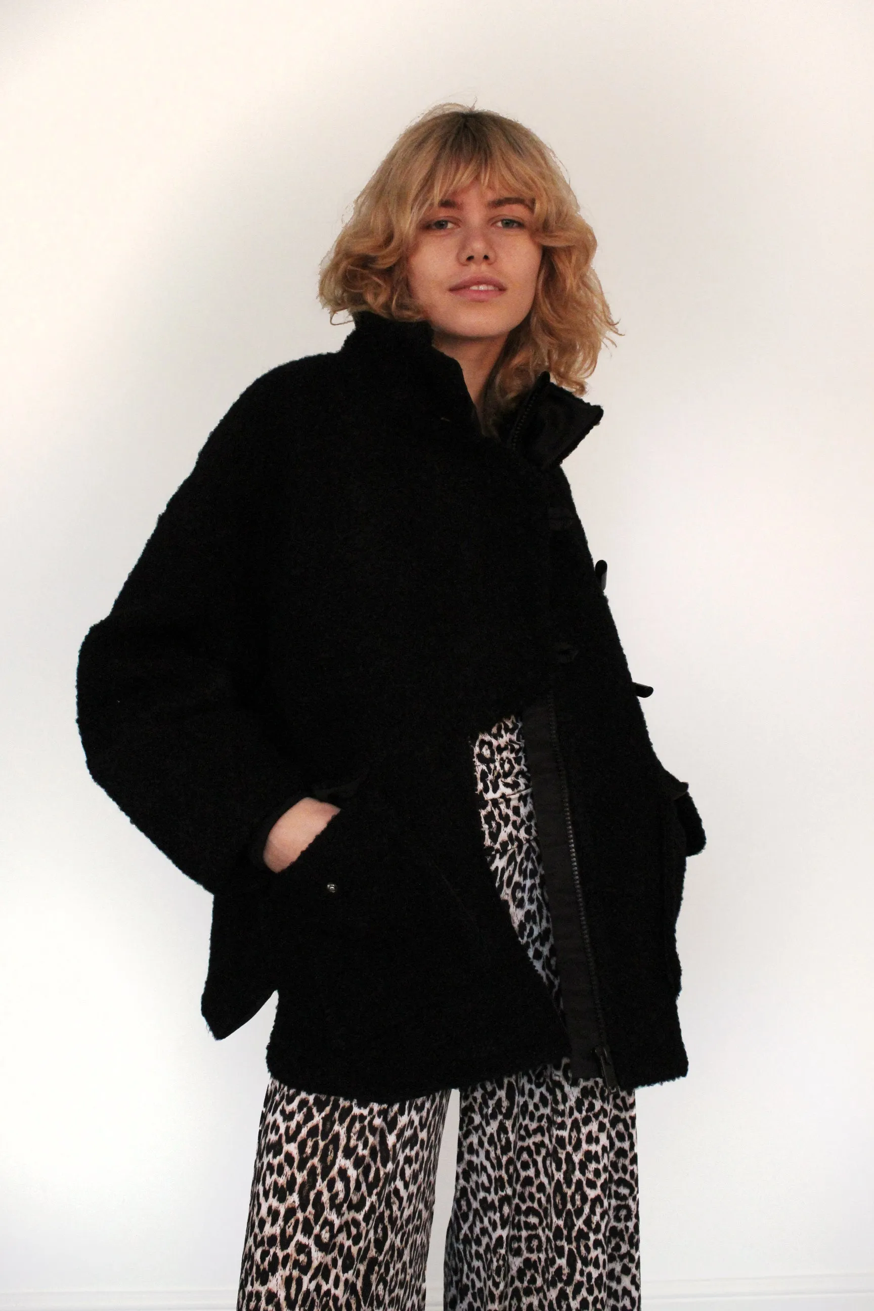 GANNI F6533 Boucle Wool Parka in Black