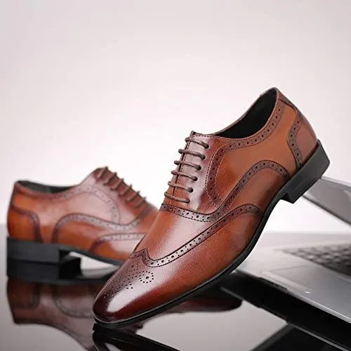Genuine Calfskin Leather Derby Dress Shoes with Memory Foam Insole, Thick Anti-Slip Sole for Wedding Ceremonies and Corporate Events