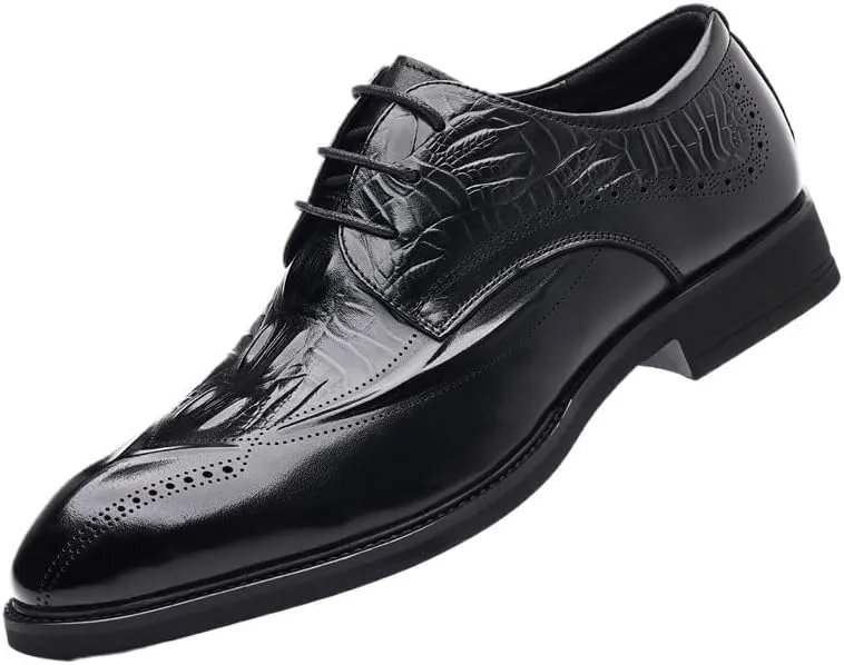 Genuine Leather Men's Dress Shoes Men Classic Burnished Toe Oxfords Shoes Non-Slip Rubber Sole Comfortable Block Heel Tuxedo Shoes