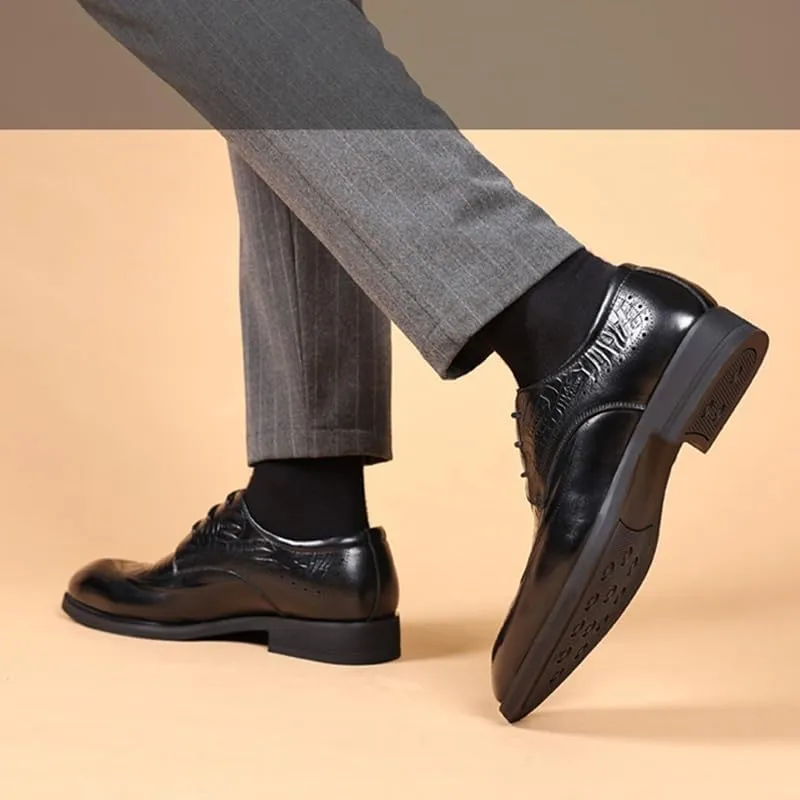 Genuine Leather Men's Dress Shoes Men Classic Burnished Toe Oxfords Shoes Non-Slip Rubber Sole Comfortable Block Heel Tuxedo Shoes