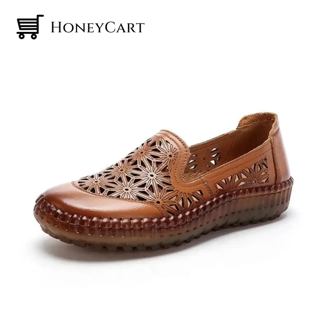 Genuine Leather Round Toe Flats Ladies Shoes for Bunions