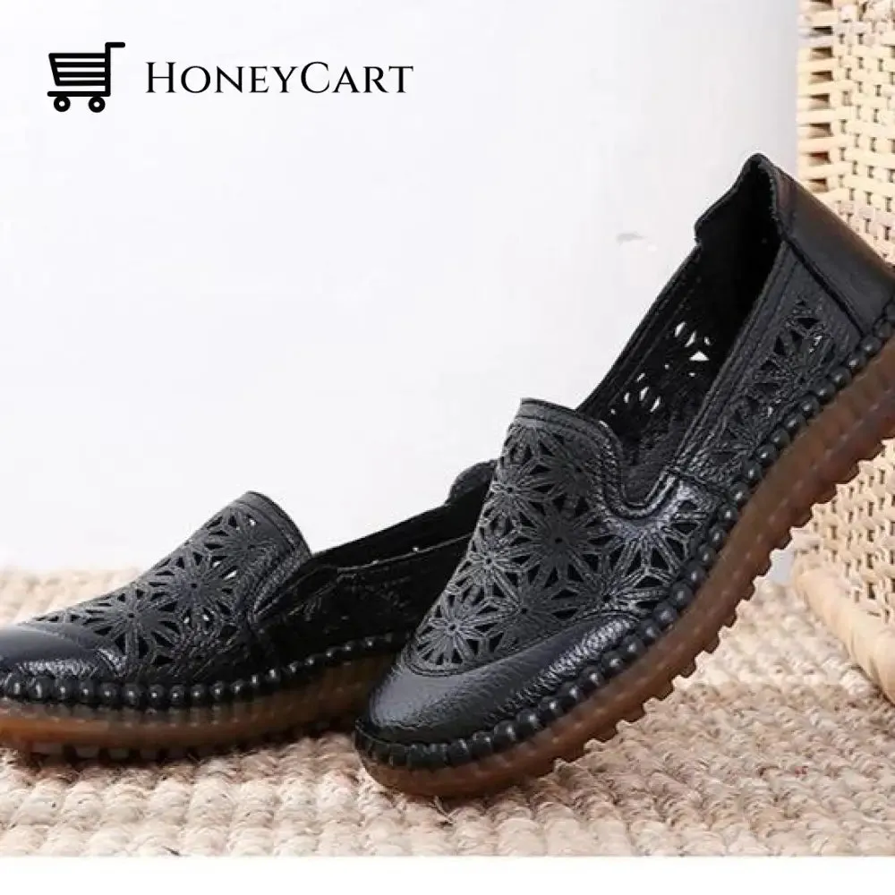 Genuine Leather Round Toe Flats Ladies Shoes for Bunions