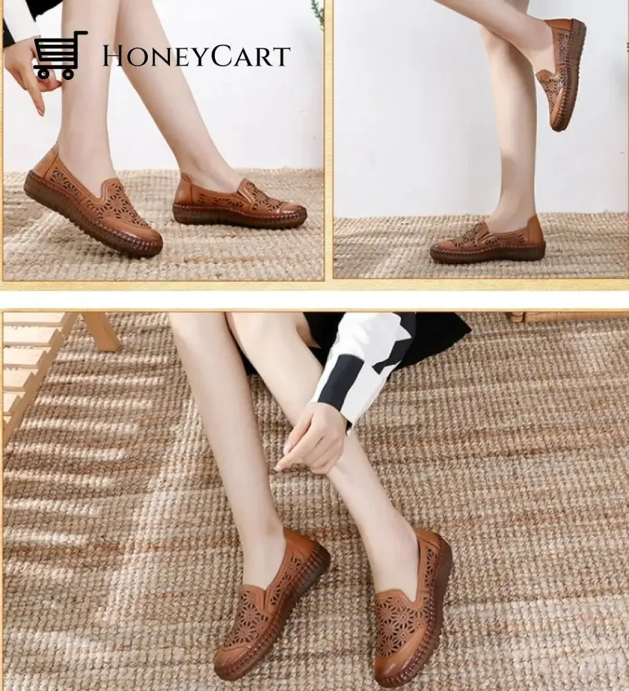 Genuine Leather Round Toe Flats Ladies Shoes for Bunions