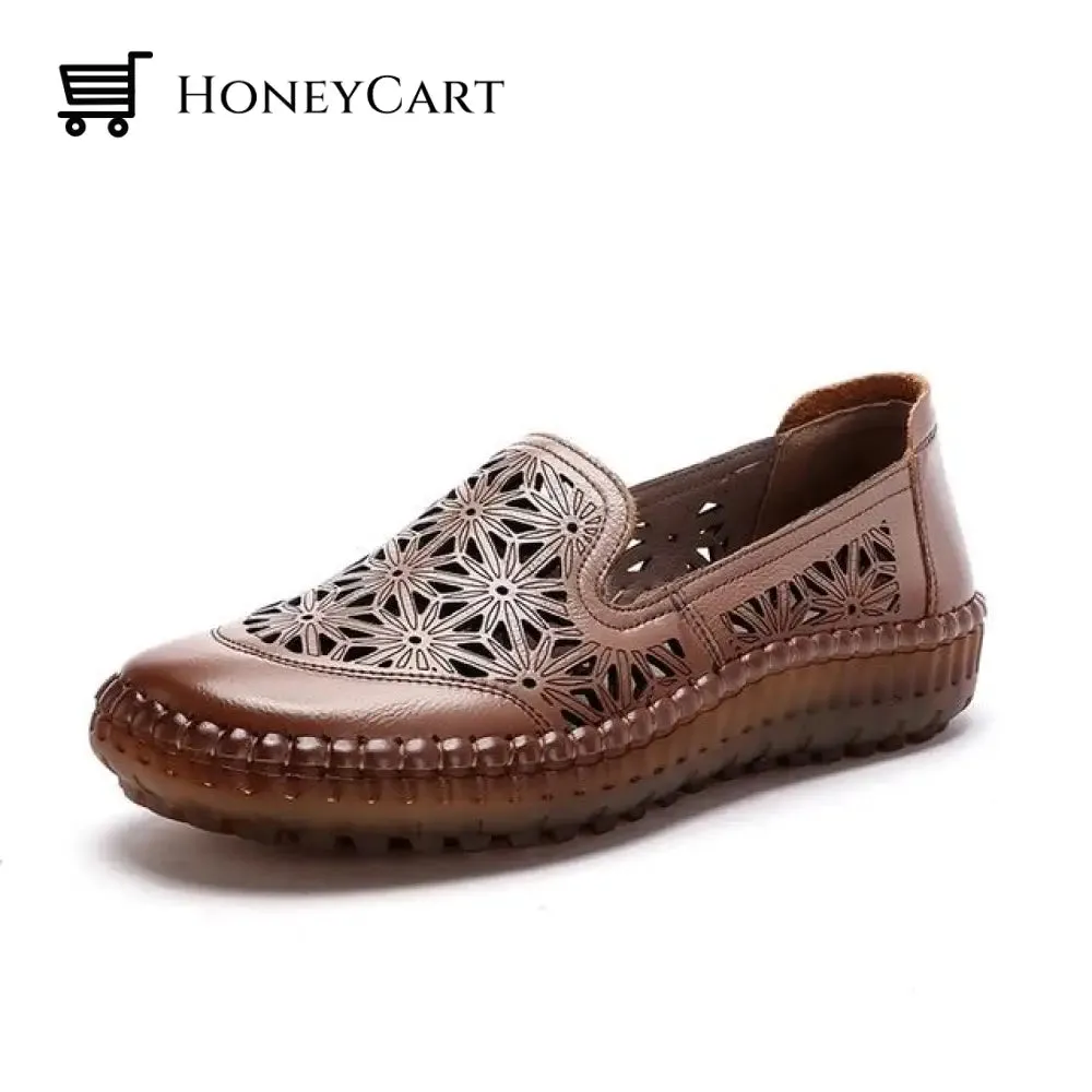 Genuine Leather Round Toe Flats Ladies Shoes for Bunions