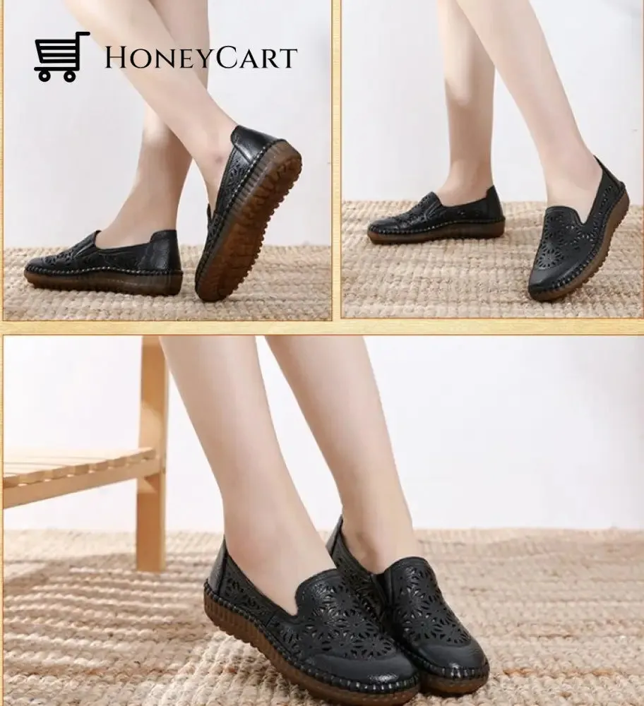 Genuine Leather Round Toe Flats Ladies Shoes for Bunions