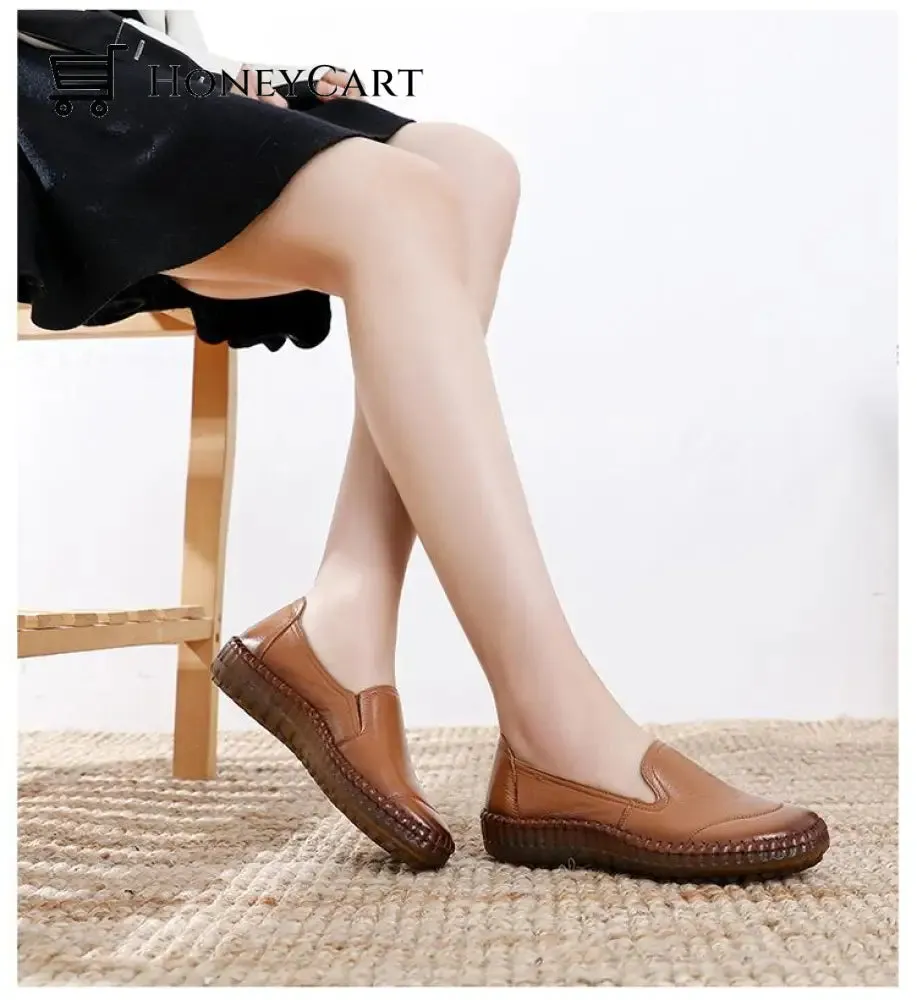 Genuine Leather Round Toe Flats Ladies Shoes for Bunions