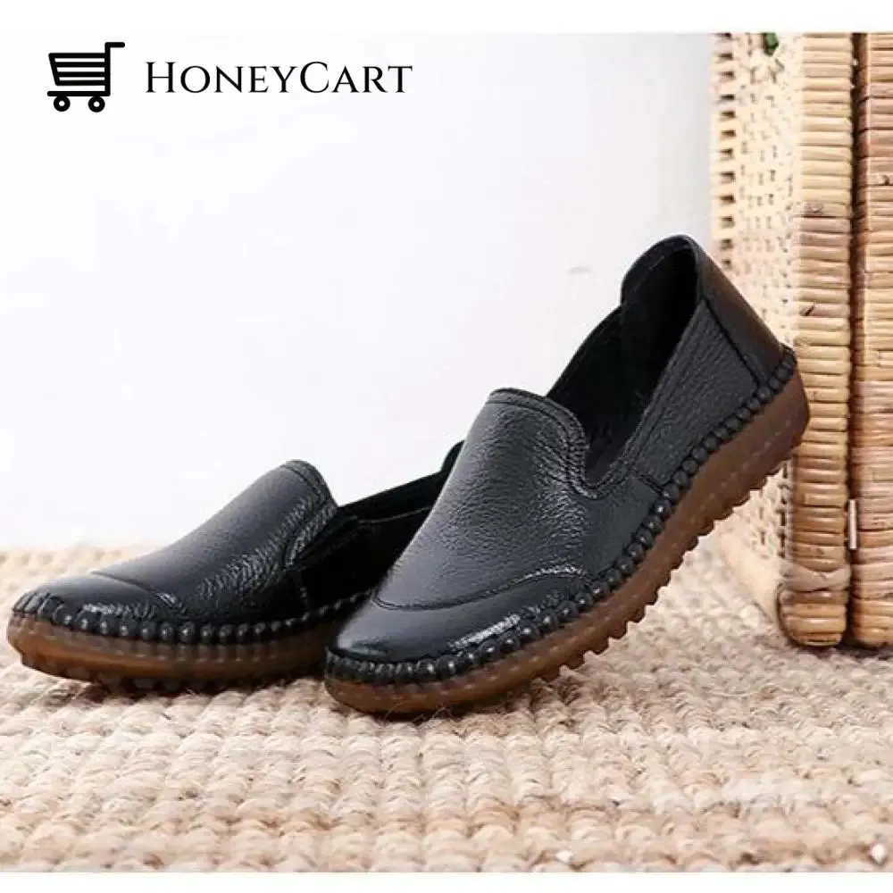 Genuine Leather Round Toe Flats Ladies Shoes for Bunions