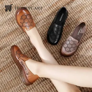 Genuine Leather Round Toe Flats Ladies Shoes for Bunions